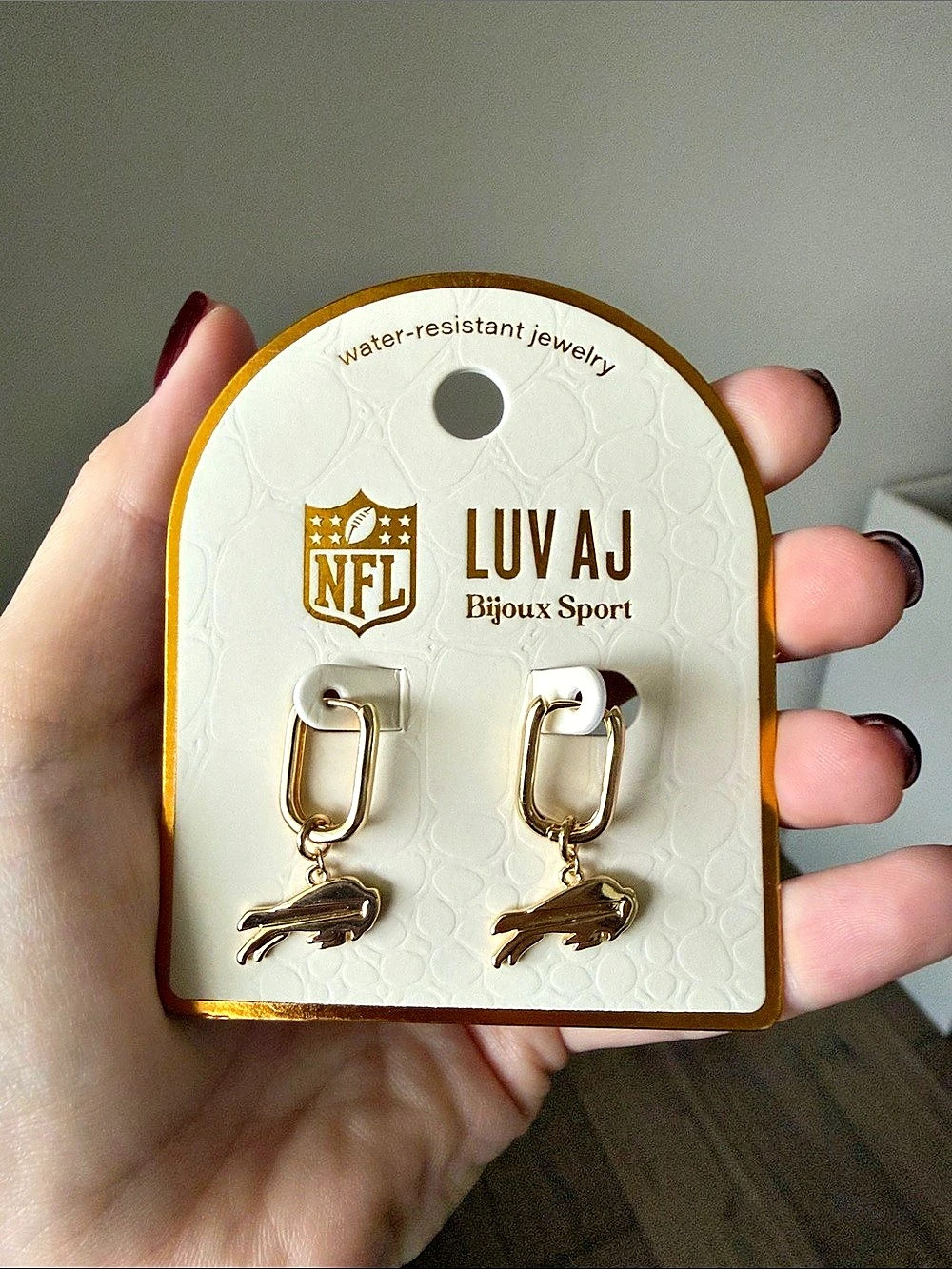 NWT Buffalo Bills Luv AJ Bijoux Sport NFL Charm Oval Gold Hoop Earrings